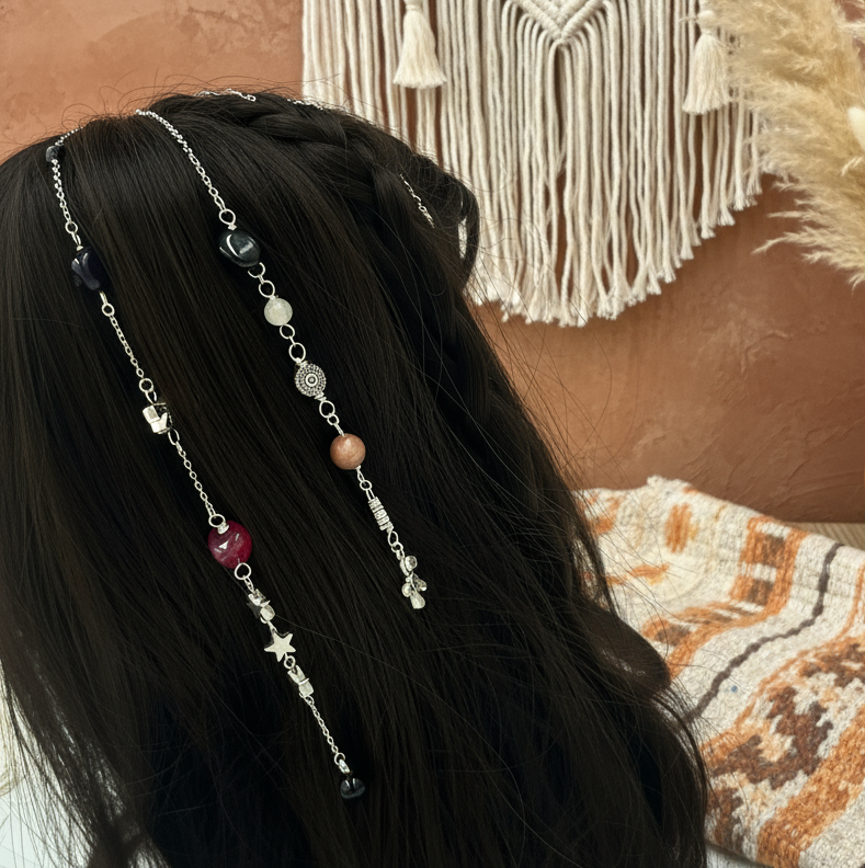 Boho Hair Clip Chain with Artificial Stones