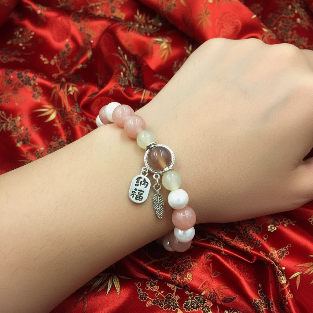 Sunstone and Peach Moonstone Bracelet with Freshwater Pearls