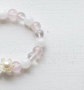Pink Crystal Bracelet with Lotus Pearl Charm