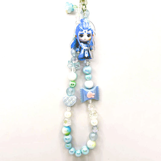 Blue Keychain, Blue Candy color Keychain with Nǎ zhā cartoon - Ao Ping