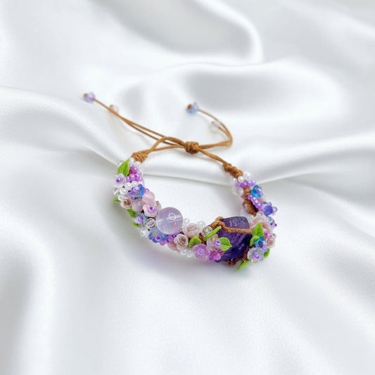 Flower and Raw Amethyst Bracelet