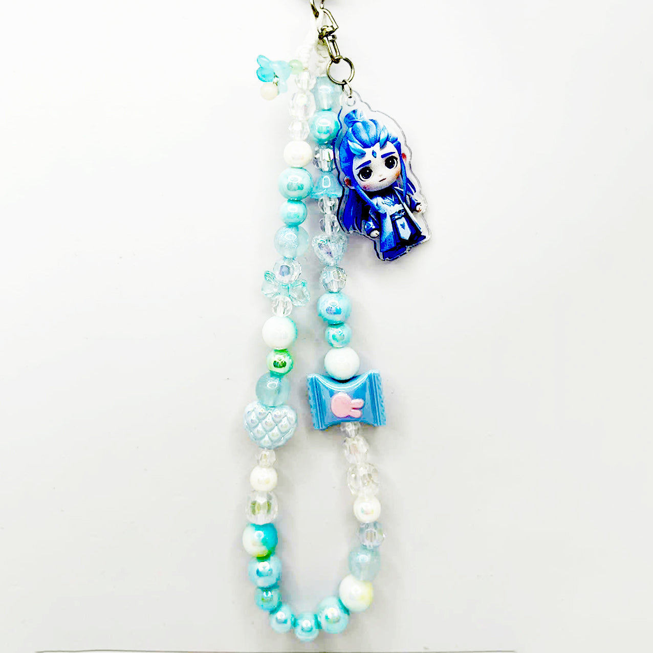 Blue Keychain, Blue Candy color Keychain with Nǎ zhā cartoon - Ao Ping