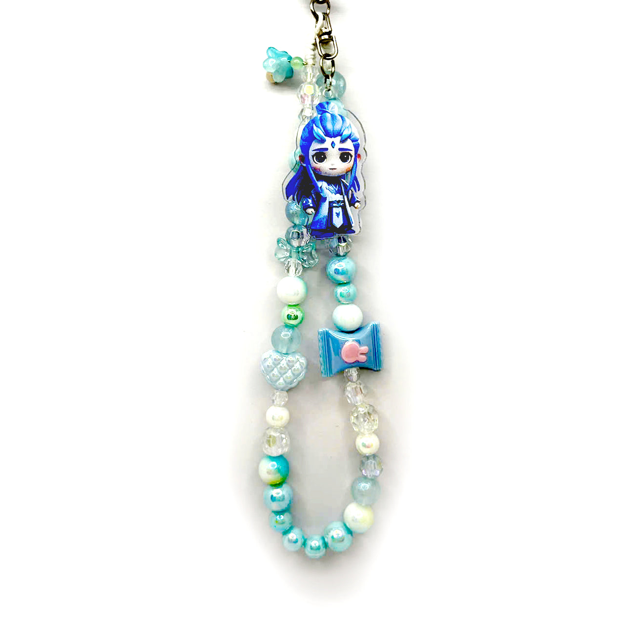 Blue Keychain, Blue Candy color Keychain with Nǎ zhā cartoon - Ao Ping