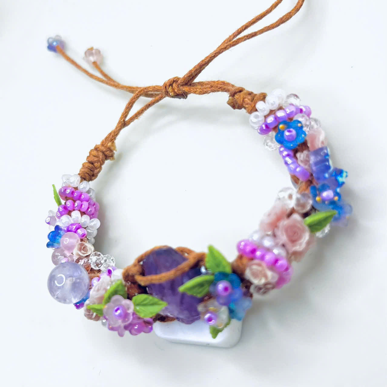 Flower and Raw Amethyst Bracelet