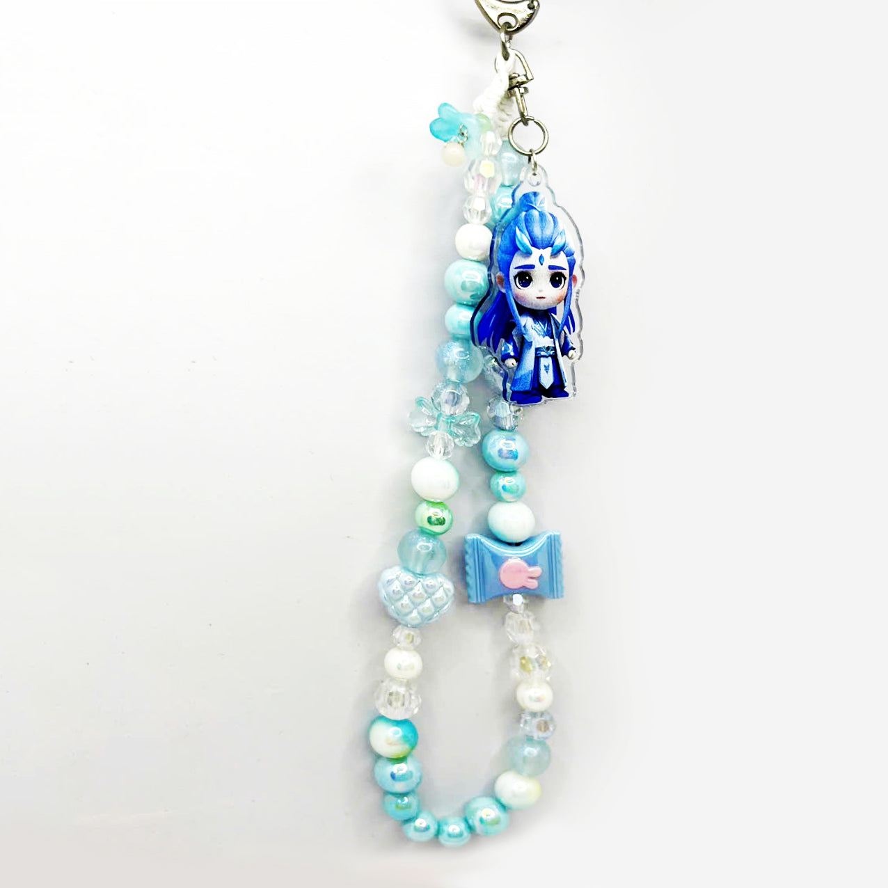 Blue Keychain, Blue Candy color Keychain with Nǎ zhā cartoon - Ao Ping