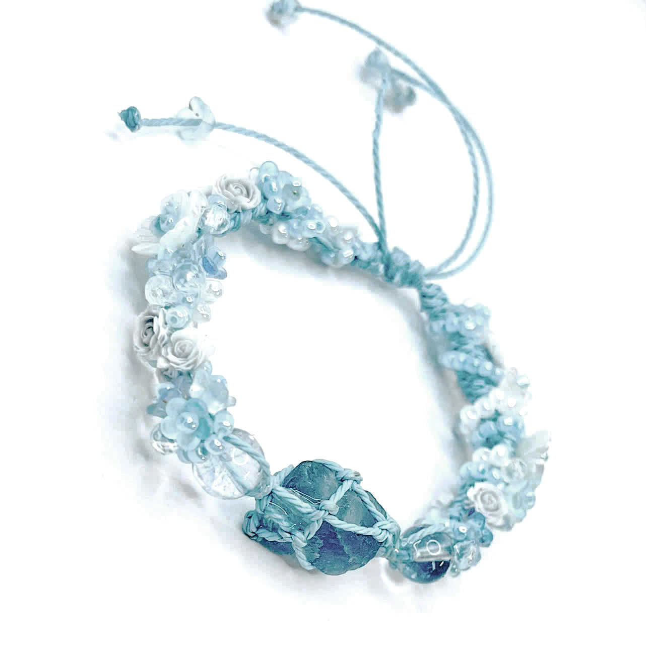 Raw Blue Fluorite and Flower Marcame Bracelet
