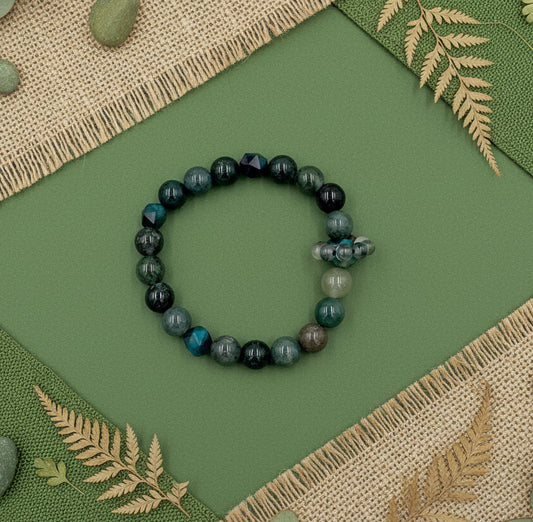 Moss Agate Bracelet with Faceted Tiger’s Eye