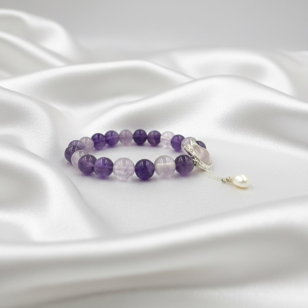 Amethyst - Morganite Cat Charm Bracelet