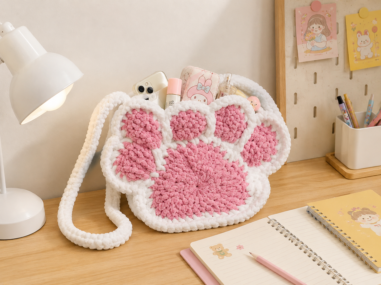 Custom Crochet Paw Print Bag with Magnetic Snap Closure