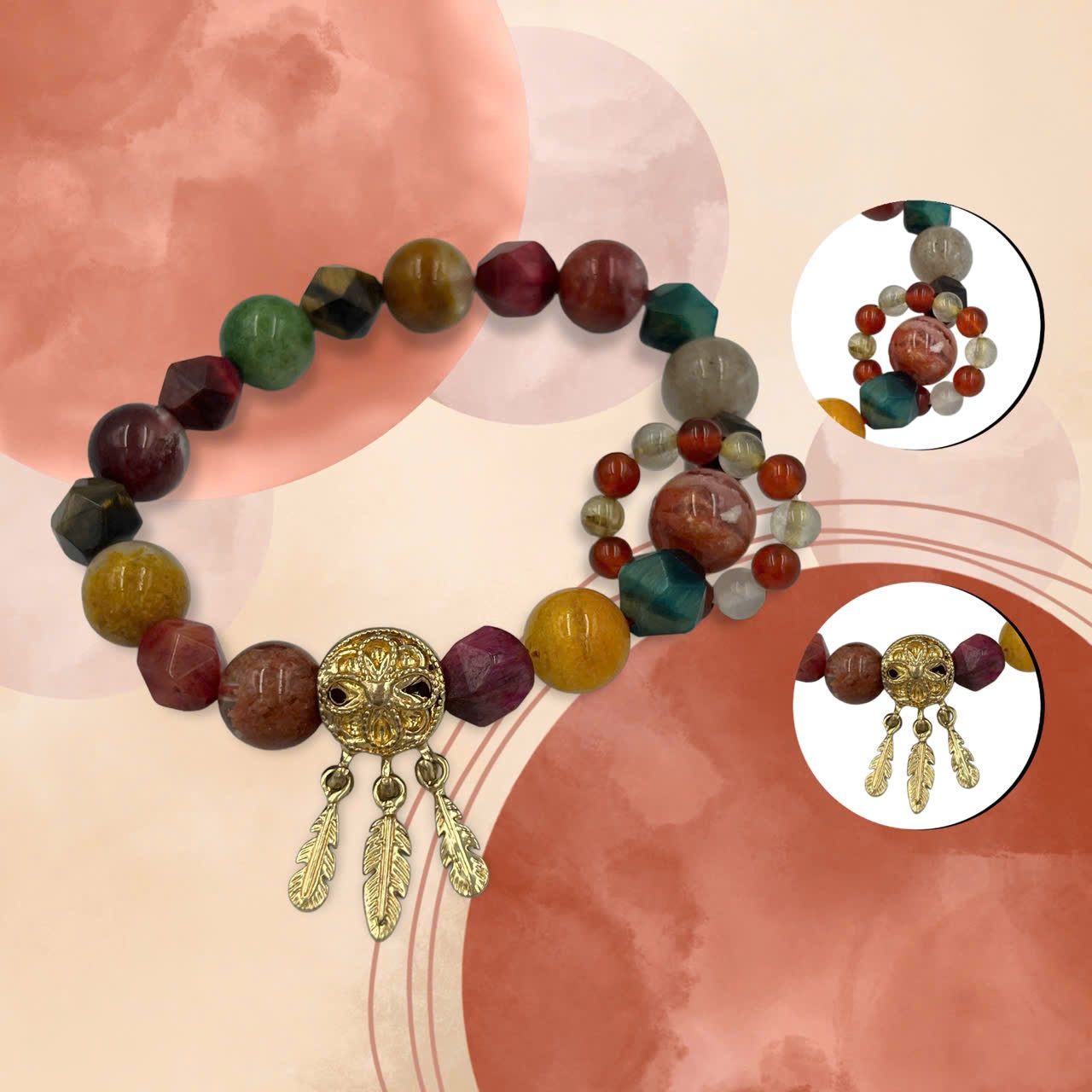 Lodolite Quartz & Faceted Tiger Eye Bracelet