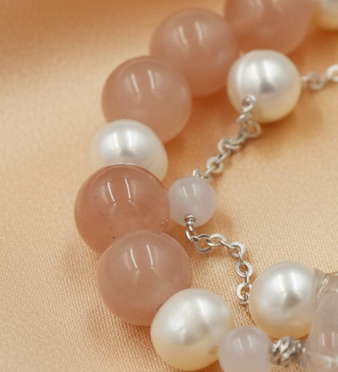 Sunstone, Moonstone & Freshwater Pearl Bracelet – 8mm Gemstone Bracelet with Silver Butterfly Charm