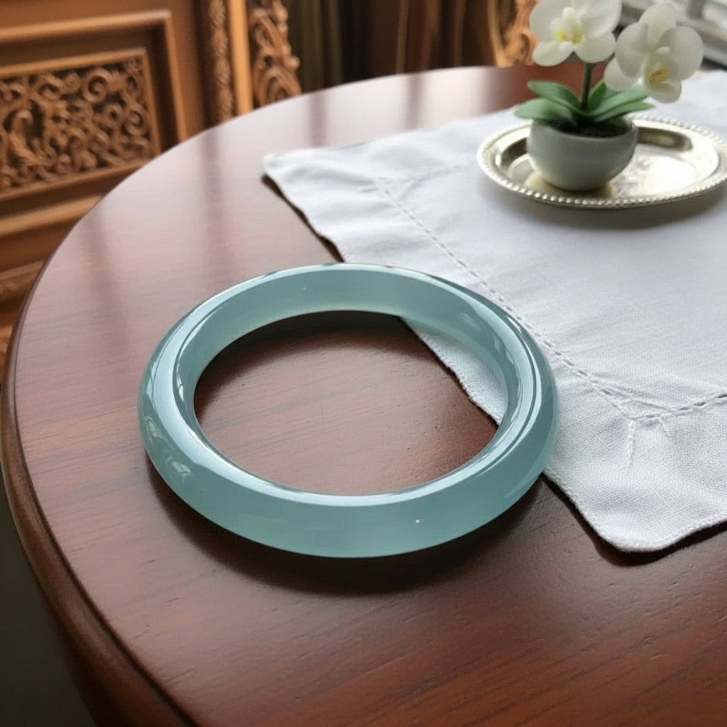 Dark Blue Agate Bangle – Glossy Polished Agate Bracelet, Deep Blue Stone Bangle