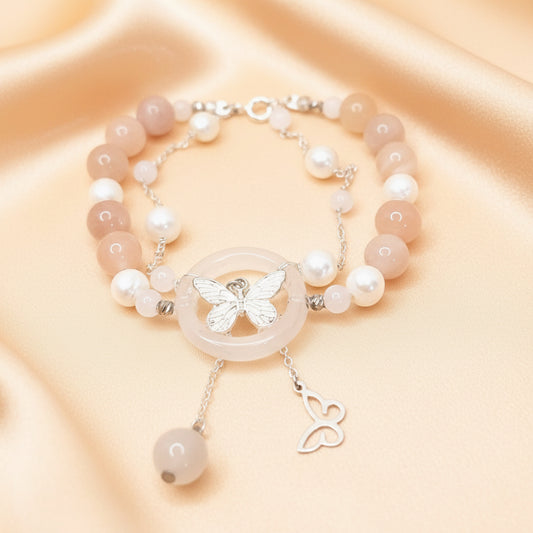 Sunstone And Natural Pearl Bracelet