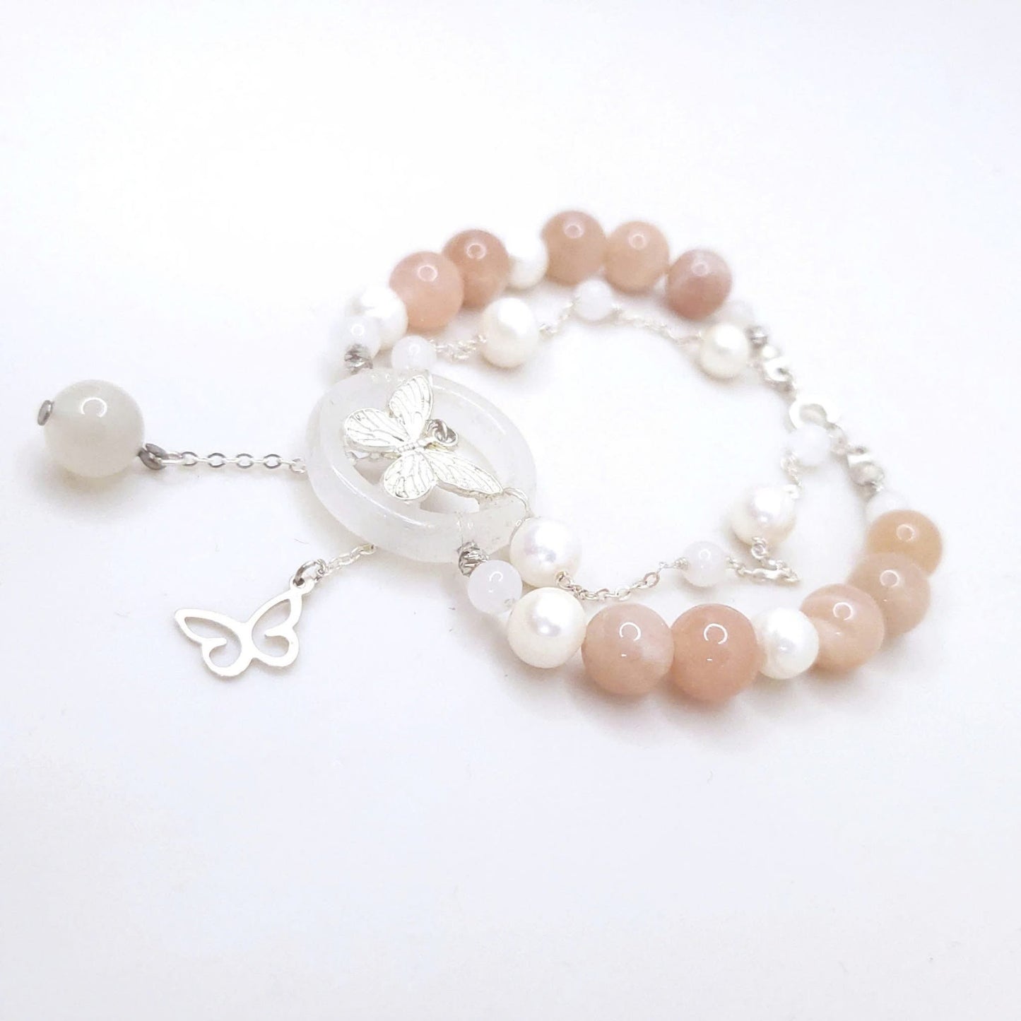Sunstone And Natural Pearl Bracelet