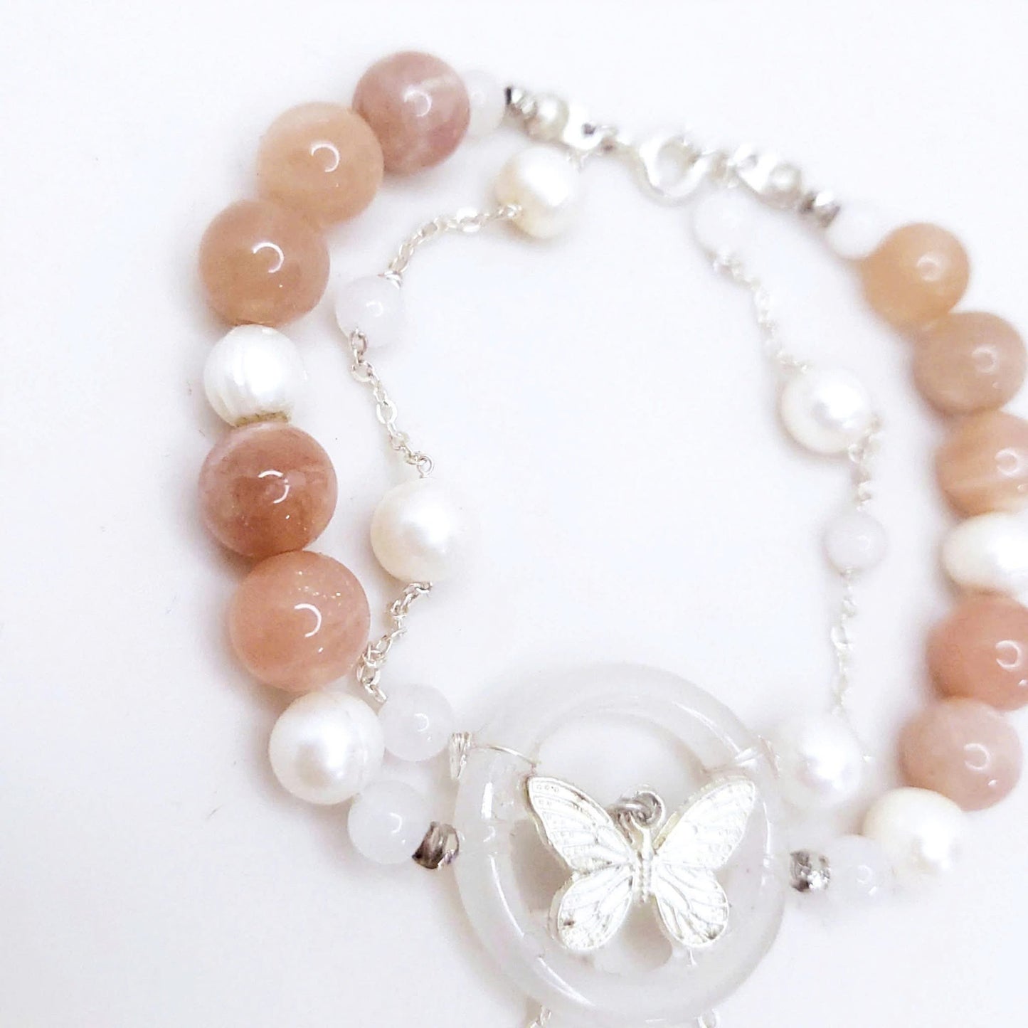 Sunstone And Natural Pearl Bracelet