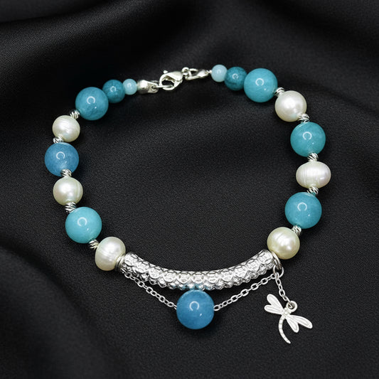 Amazonite and Freshwater Pearl Bracelet
