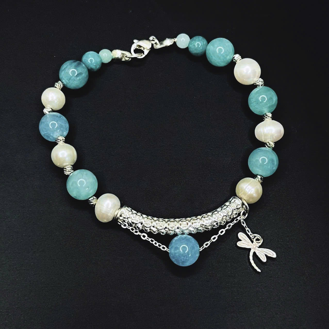 Amazonite and Freshwater Pearl Bracelet