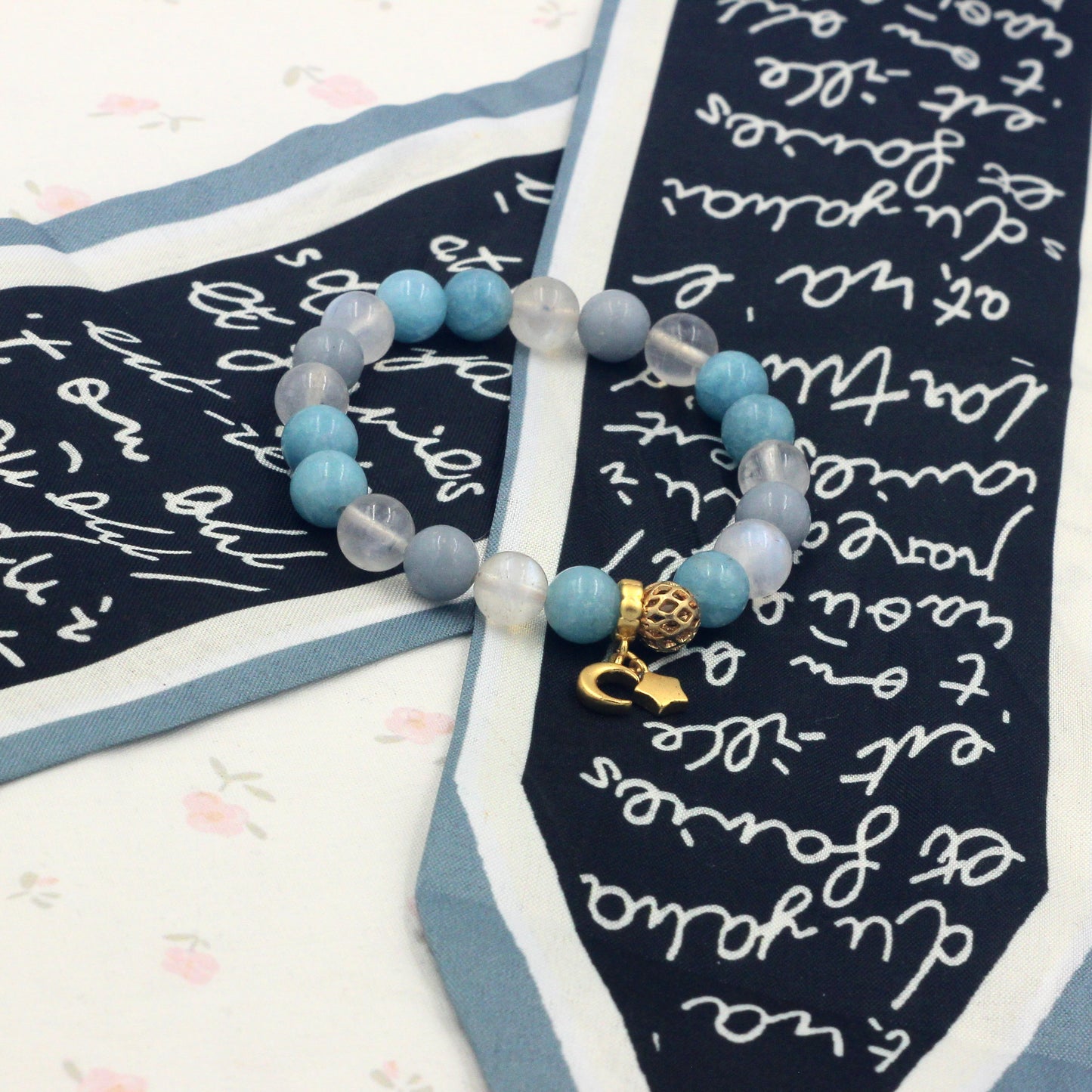 Moonstone Blue Agate Angelite Bracelet
