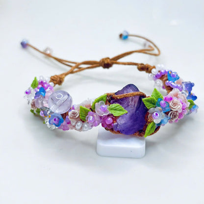 Flower and Raw Amethyst Bracelet