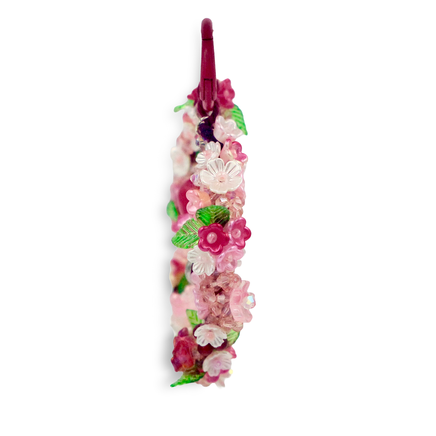 Handmade Floral Beaded Keychain Charm – Pink Flower Wreath with Apple Pendant, Cute Bag Charm, Car Hanging Decor