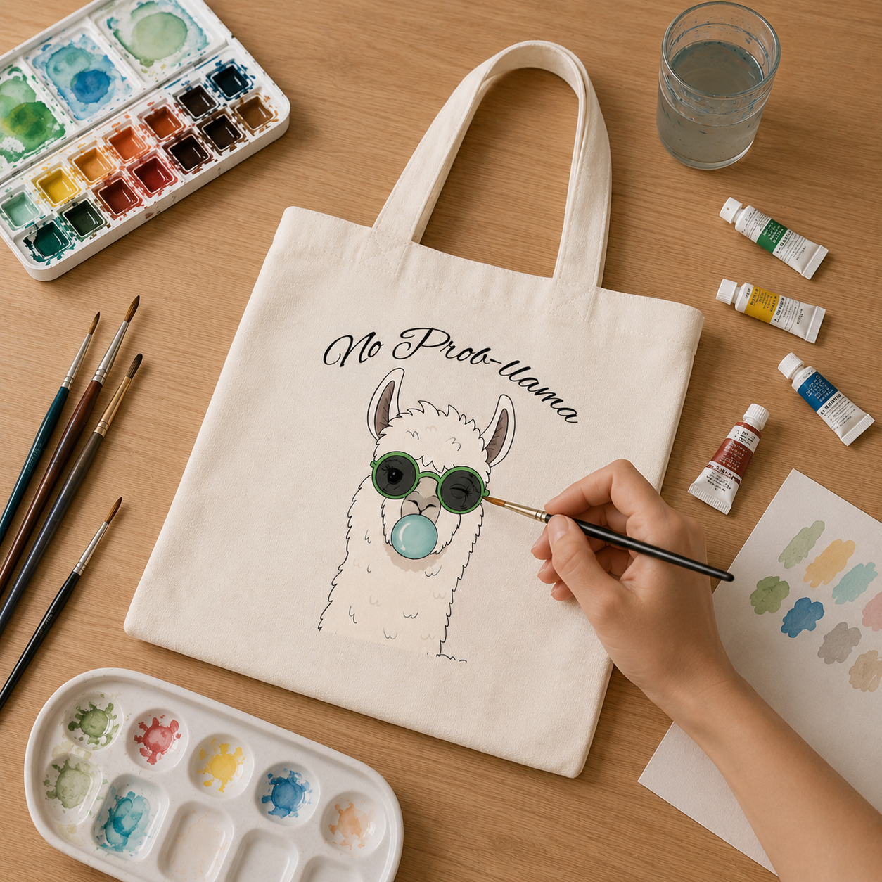 Hand Painted Alpaca Tote Bag, Cute Llama Canvas Tote