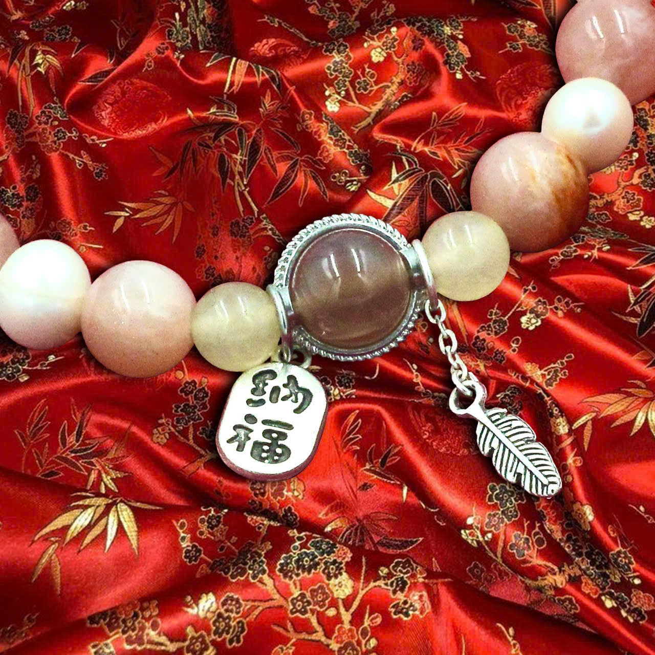 Sunstone and Peach Moonstone Bracelet with Freshwater Pearls