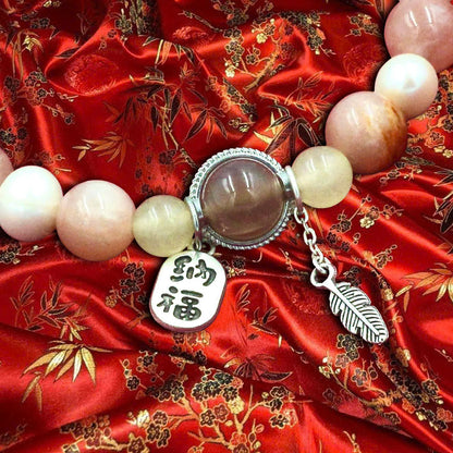 Sunstone and Peach Moonstone Bracelet with Freshwater Pearls