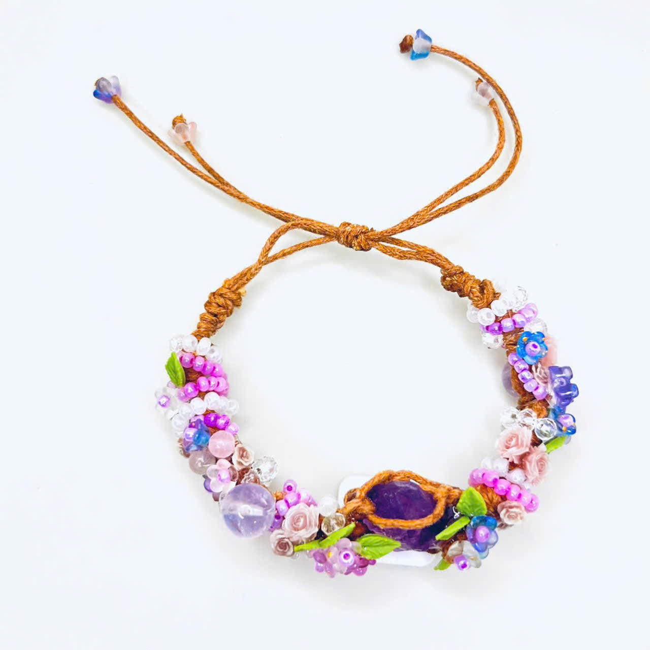 Flower and Raw Amethyst Bracelet