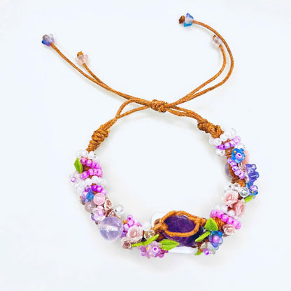 Flower and Raw Amethyst Bracelet