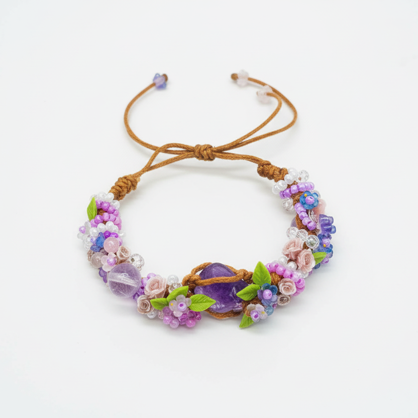 Flower and Raw Amethyst Bracelet