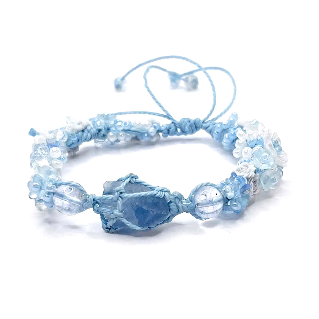 Raw Blue Fluorite and Flower Marcame Bracelet