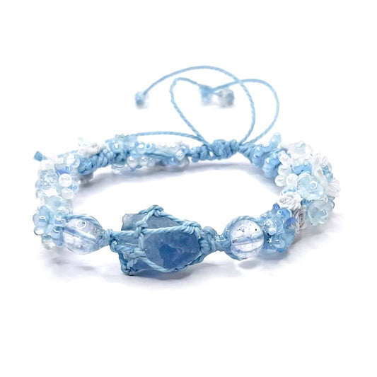 Raw Blue Fluorite and Flower Marcame Bracelet
