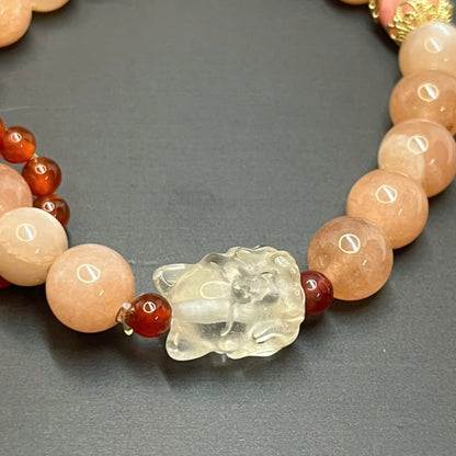 Sunstone Bracelet With Transparent White Quartz Fox