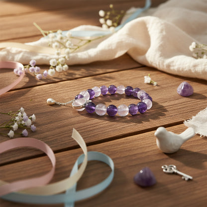 Amethyst - Morganite Cat Charm Bracelet