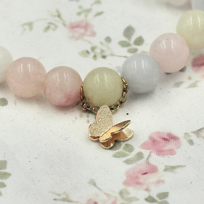Morganite Bracele – Multi Color Gemstone Bracelet with Gold Butterfly Charm