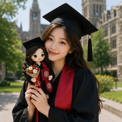 Custom Crochet Graduation Doll with Wooden Base