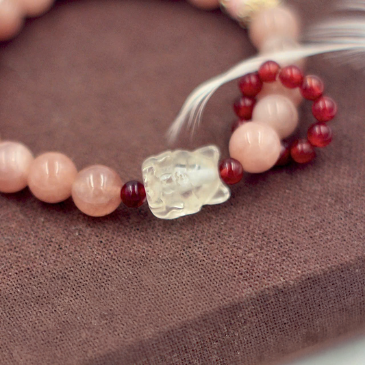 Sunstone Bracelet With Transparent White Quartz Fox