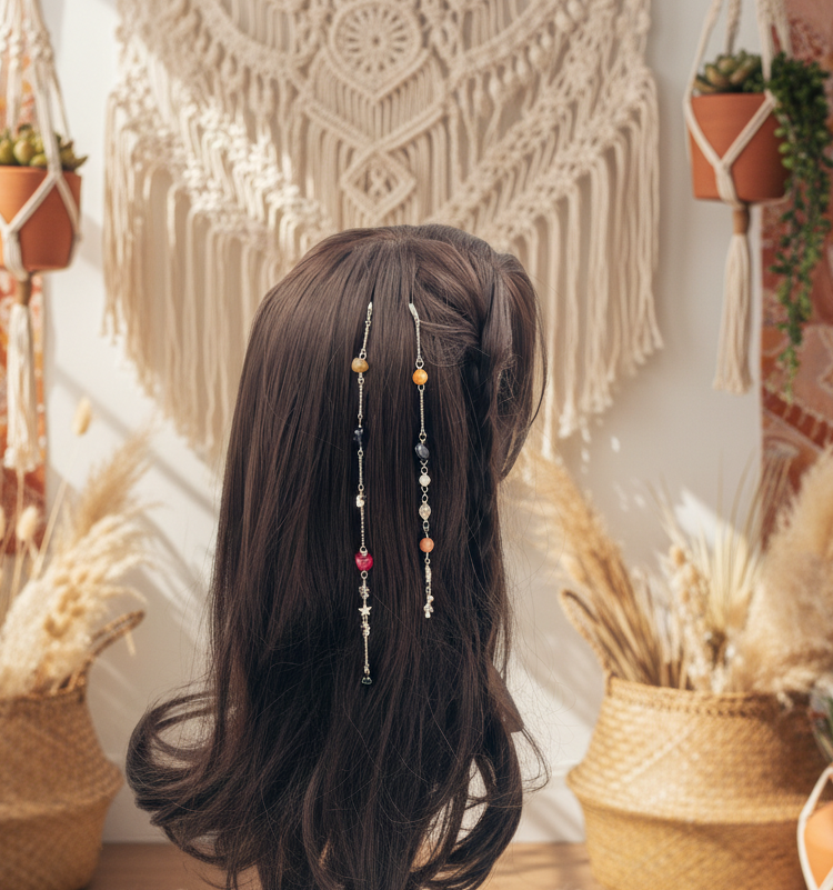 Boho Hair Clip Chain with Artificial Stones