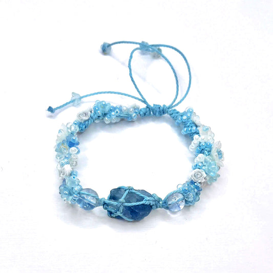 Raw Blue Fluorite and Flower Marcame Bracelet