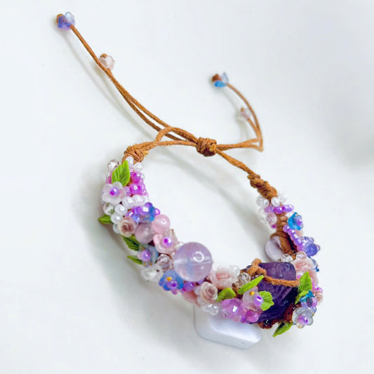Flower and Raw Amethyst Bracelet