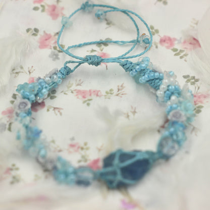 Raw Blue Fluorite and Flower Marcame Bracelet
