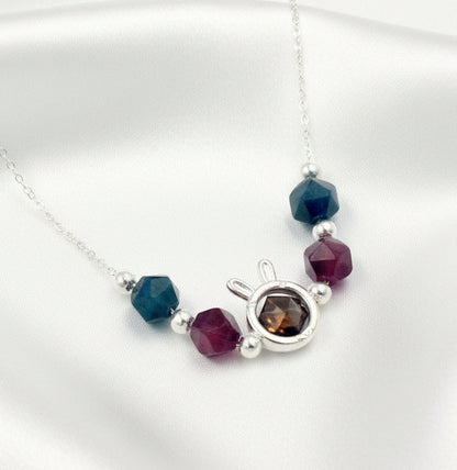 925 Silver Bunny Charm Necklace with Tiger’s Eye Gemstone | Cute Animal Pendant