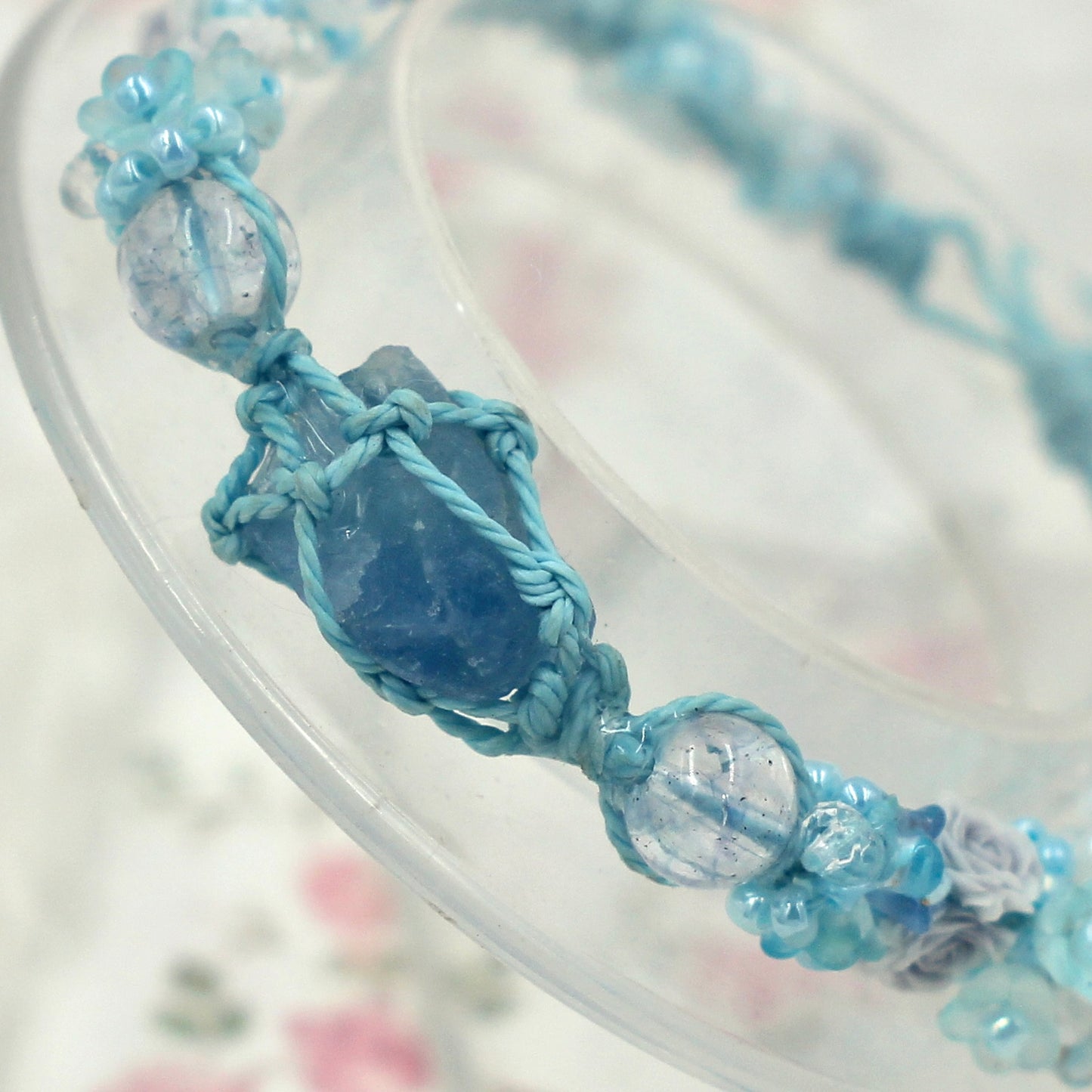 Raw Blue Fluorite and Flower Marcame Bracelet