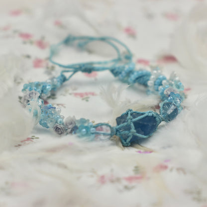 Raw Blue Fluorite and Flower Marcame Bracelet