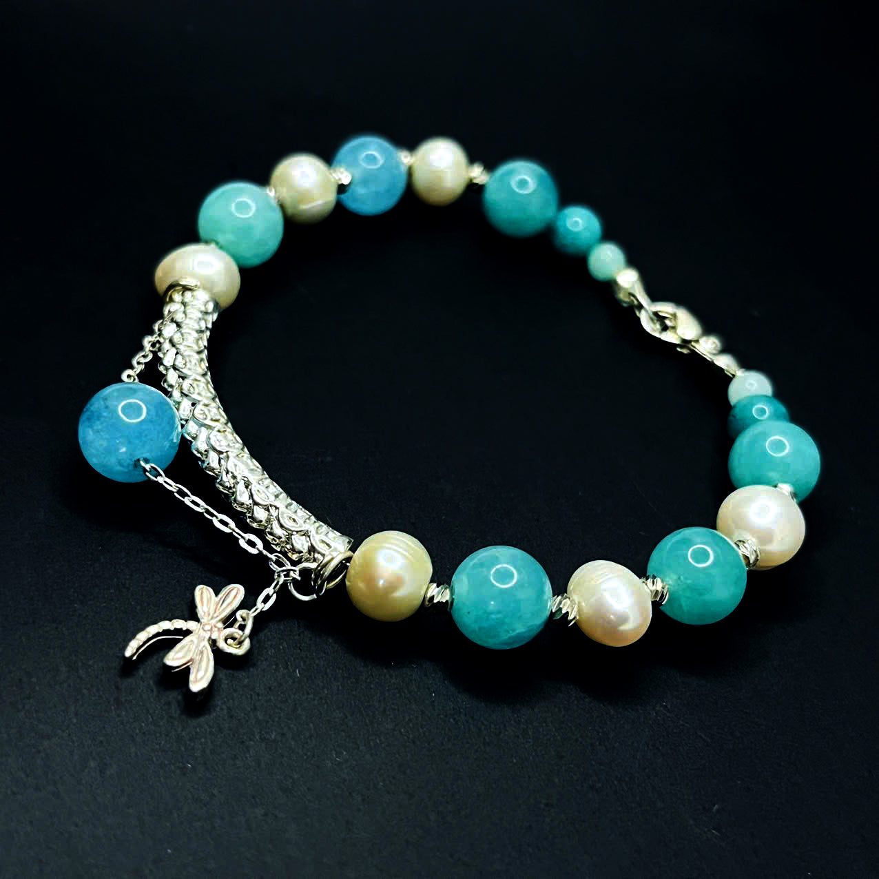 Amazonite and Freshwater Pearl Bracelet