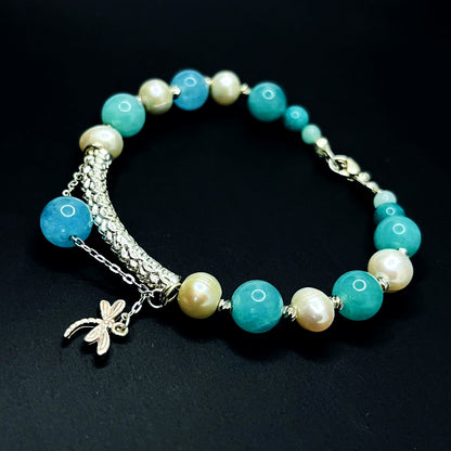 Amazonite and Freshwater Pearl Bracelet