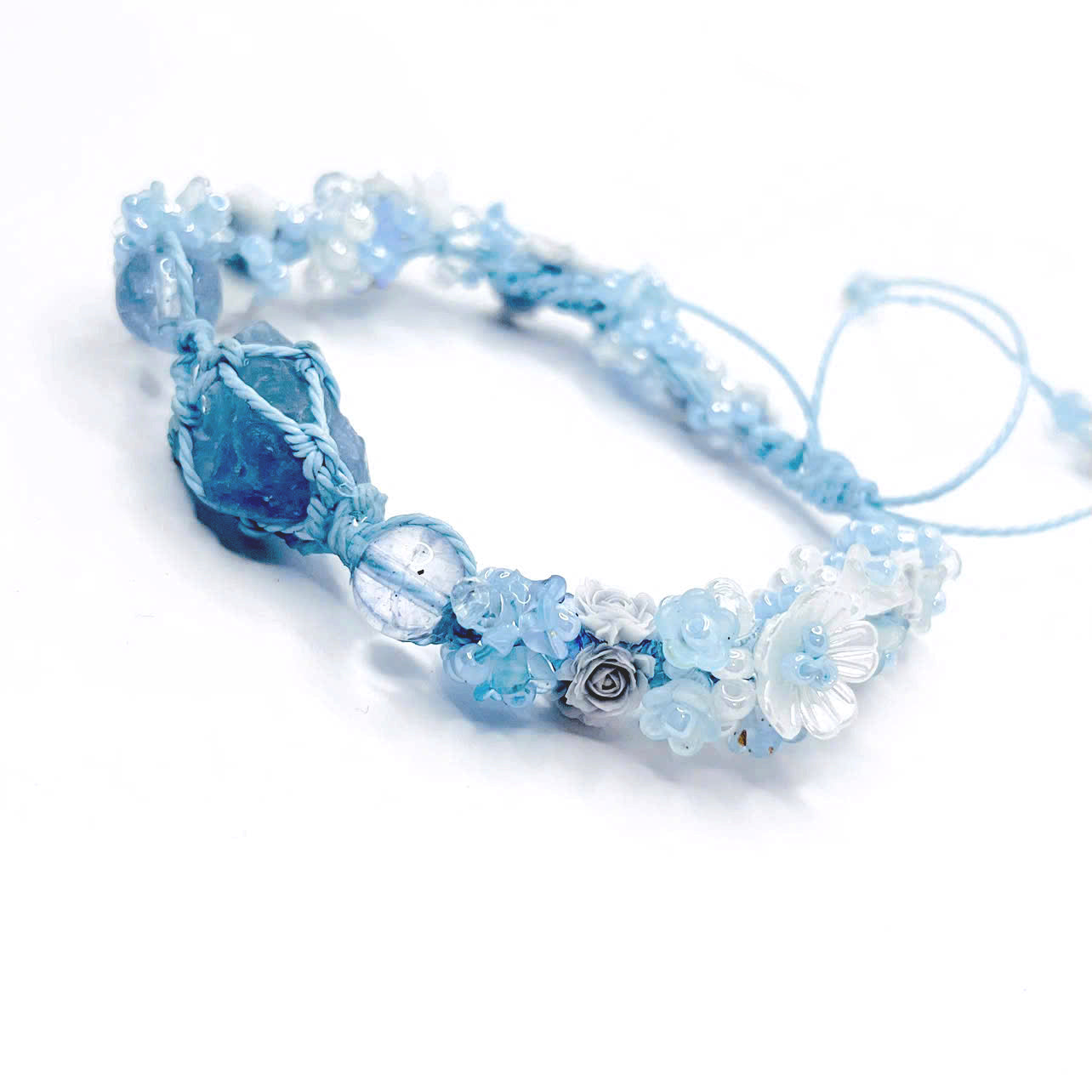 Raw Blue Fluorite and Flower Marcame Bracelet