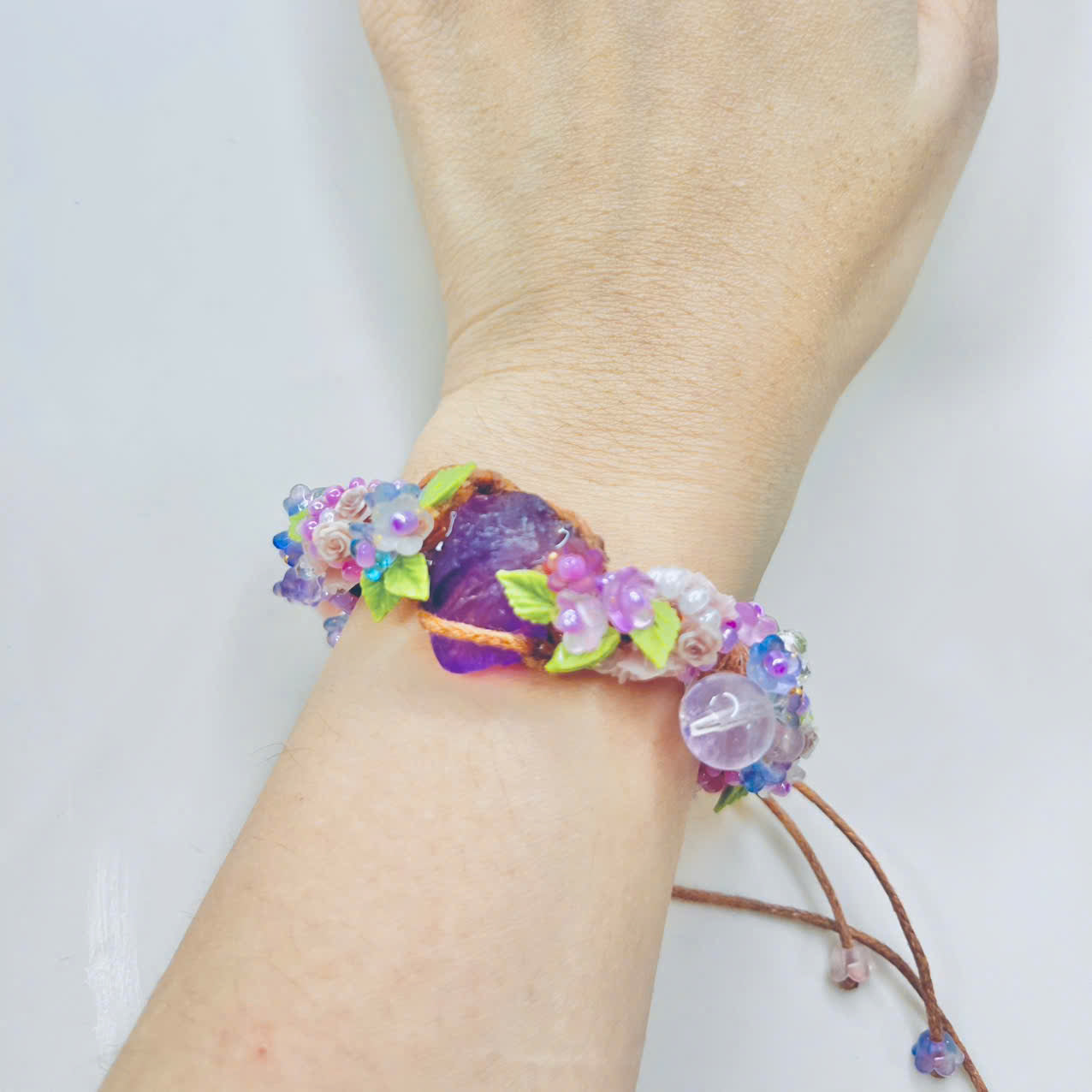 Flower and Raw Amethyst Bracelet