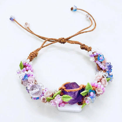 Flower and Raw Amethyst Bracelet