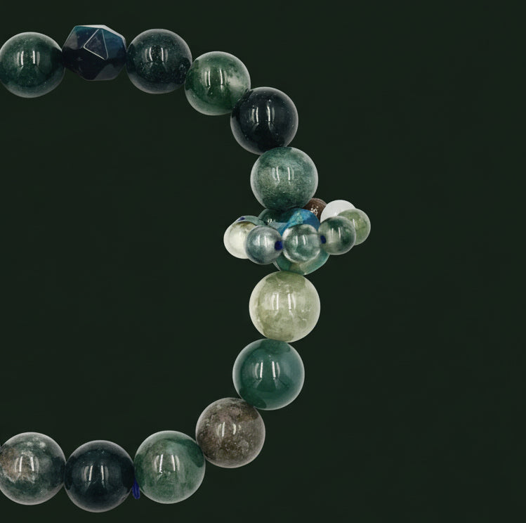 Moss Agate Bracelet with Faceted Tiger’s Eye